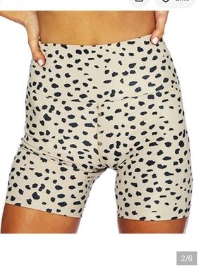 Beach Riot Beige Ribbed Shorts with Black Spot Print
